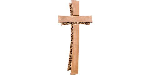 Crocifisso Stilizzato Contemporaneo, Croce Moderna di Design a Doppio Profilo, Legno 3 Toni di Marrone, Altezza: 14 Cm - Demetz Deur
