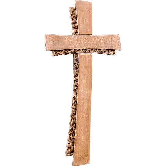 Crocifisso Stilizzato Contemporaneo, Croce Moderna di Design a Doppio Profilo, Legno 3 Toni di Marrone, Altezza: 14 Cm - Demetz Deur