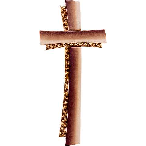 Crocifisso Stilizzato Contemporaneo, Croce Moderna di Design a Doppio Profilo, Legno con Color Oro, Altezza: 19 Cm - Demetz Deur