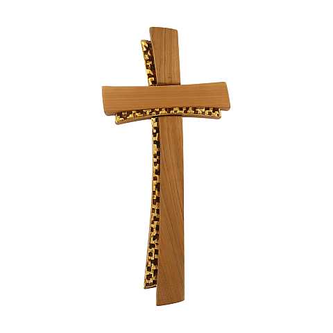 Crocifisso Stilizzato Contemporaneo, Croce Moderna di Design a Doppio Profilo, Legno con Color Oro, Altezza: 14 Cm - Demetz Deur