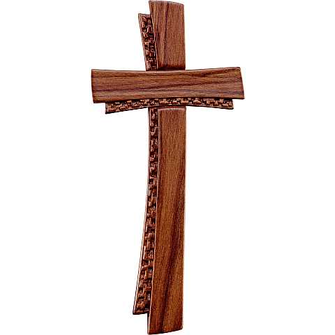 Crocifisso Stilizzato Contemporaneo, Croce Moderna di Design a Doppio Profilo, Legno di Noce Naturale, Altezza: 14 Cm - Demetz Deur