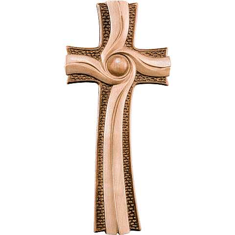 Croce della Luce, Crocifisso Contemporaneo Stile Moderno da Muro, Legno di Ciliegio al Naturale, Dettagli Color Oro, Altezza: 26 Cm - Demetz Deur