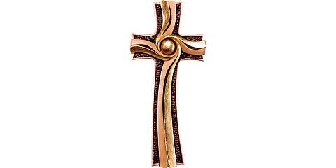 Croce della Luce, Crocifisso Contemporaneo Stile Moderno da Muro, Legno con Dettagli Color Oro, Altezza: 17 Cm - Demetz Deur