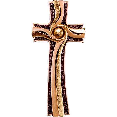 Croce della Luce, Crocifisso Contemporaneo Stile Moderno da Muro, Legno di Ciliegio con Dettagli Coloro Oro, Altezza: 26 Cm - Demetz Deur