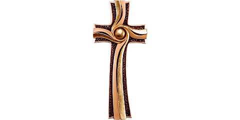 Croce della Luce, Crocifisso Contemporaneo Stile Moderno da Muro, Legno con Dettagli Color Oro, Altezza: 13 Cm - Demetz Deur