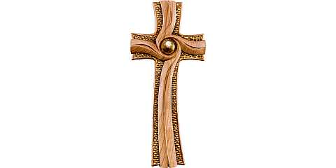 Croce della Luce, Crocifisso Contemporaneo Stile Moderno da Muro, Legno di Ciliegio con Dettagli Color Oro, Altezza: 17 Cm - Demetz Deur