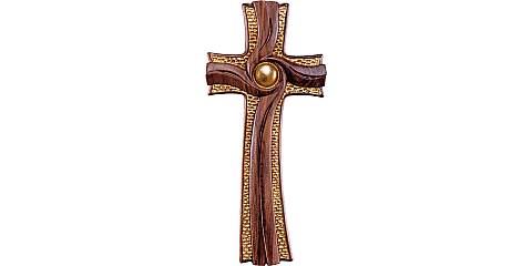 Croce della Luce, Crocifisso Contemporaneo Stile Moderno da Muro, Legno di Ciliegio con Dettagli Coloro Oro, Altezza: 17 Cm - Demetz Deur