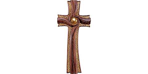 Croce della Luce, Crocifisso Contemporaneo Stile Moderno da Muro, Legno di Ciliegio con Dettagli Coloro Oro, Altezza: 26 Cm - Demetz Deur