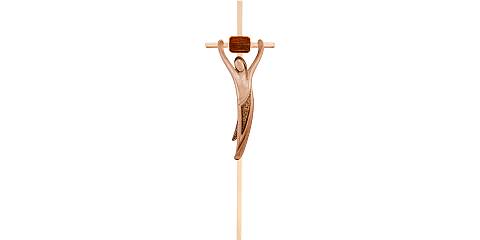 Crocifisso Cristo della Gioventù, Crocifisso Stilizzato Design Moderno, Legno in 3 Toni di Marrone, Altezza Corpo: 15 Cm - Demetz Deur