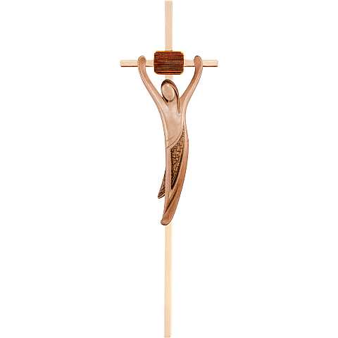 Crocifisso Cristo della Gioventù, Crocifisso Stilizzato Design Moderno, Legno in 3 Toni di Marrone, Altezza Corpo: 15 Cm - Demetz Deur