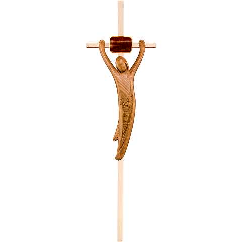 Crocifisso Cristo della Gioventù, Crocifisso Stilizzato Design Moderno, Legno di Ciliegio Naturale, Altezza Corpo: 15 Cm - Demetz Deur
