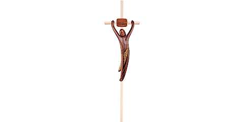 Crocifisso Cristo della Gioventù, Crocifisso Stilizzato Design Moderno, Legno di Noce Dipinto a Mano, Altezza Corpo: 20 Cm - Demetz Deur