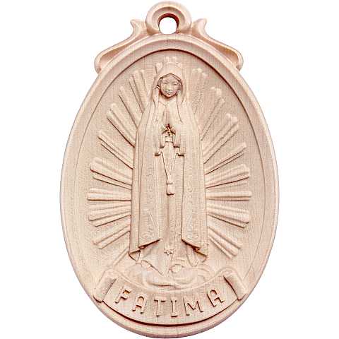 Medaglione Scolpito con Madonna di Fatima a Figura Intera, Legno Naturale, Altezza: 6 Cm - Demetz Deur
