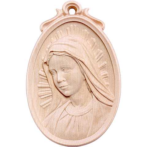 Medaglione busto Madonna - Demetz - Deur - Statua in legno dipinta a mano. Altezza pari a 9 cm.