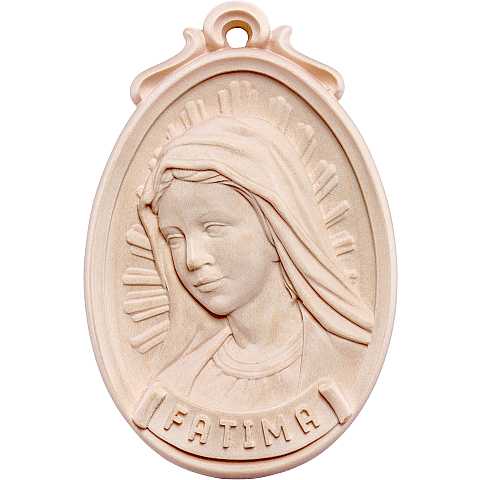 Medaglione Scolpito con Volto Madonna di Fatima, Legno Naturale, Altezza: 6 Cm - Demetz Deur