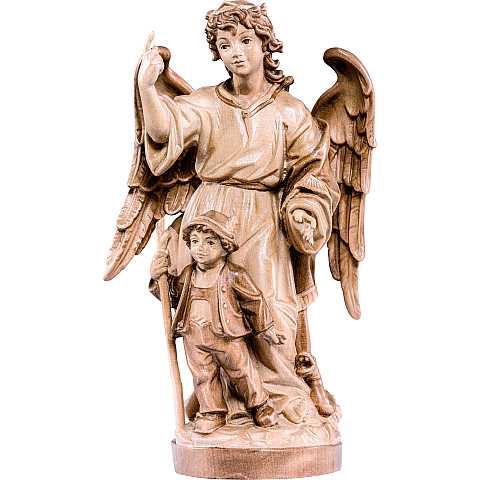 Statuetta Angelo Custode con Bambino Stile Barocco, Legno in 3 Toni di Marrone, Linea 20 Cm - Demetz Deur