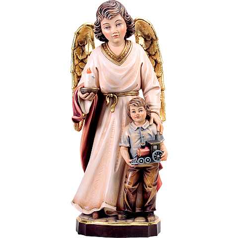 Statua Angelo Custode con Bambino, Legno Dipinto a Mano, Linea da 15 cm - Demetz Deur