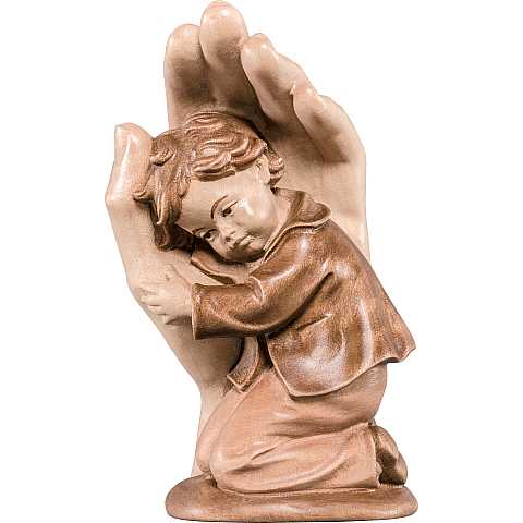 Statuetta della Mano Protettrice con Bambino, da Appoggio, Legno in 3 Toni di Marrone, Lunghezza  14 Cm - Demetz Deur