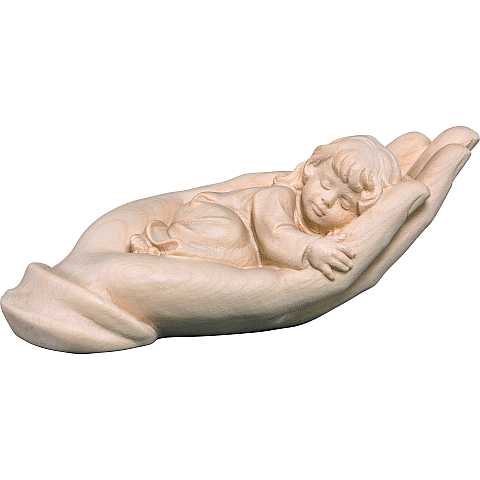 Statuina della Mano Protettrice Distesa con Bambina, Legno Naturale, Lunghezza 14 Cm - Demetz Deur