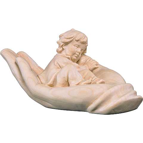 Mano Protettrice Distesa con Bambino, Statuetta in Legno Naturale, Lunghezza 14 Cm - Demetz Deur