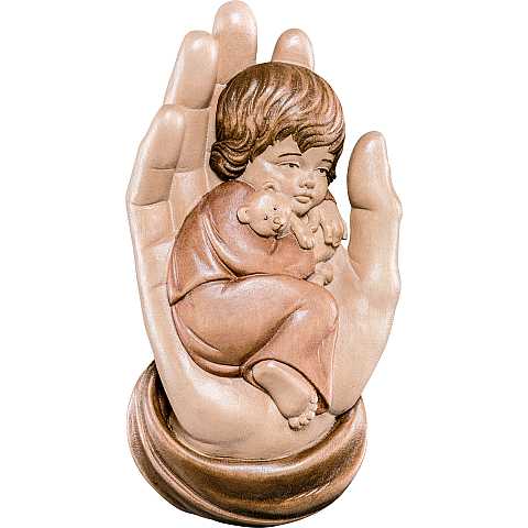 Mano protettrice da appendere con bambina - Demetz - Deur - Statua in legno dipinta a mano. Altezza pari a 11 cm.