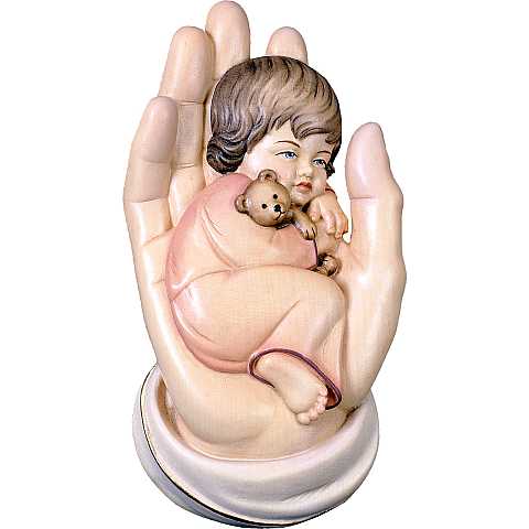 Mano protettrice da appendere con bambina - Demetz - Deur - Statua in legno dipinta a mano. Altezza pari a 9 cm.