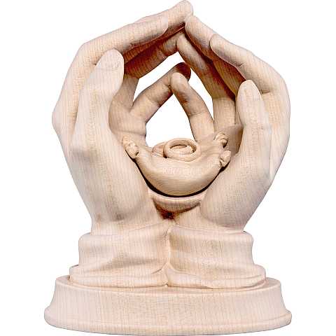 Mani protettrici con fedi nuziali - Demetz - Deur - Statua in legno dipinta a mano. Altezza pari a 11 cm.