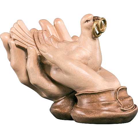 Mani protettrici con colomba - Demetz - Deur - Statua in legno dipinta a mano. Altezza pari a 5 cm.