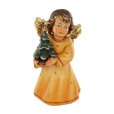 Statuina dell'angioletto con alberello di Natale, linea da 14 cm, in legno dipinto a mano, collezione Angeli Sissi - Demetz Deur