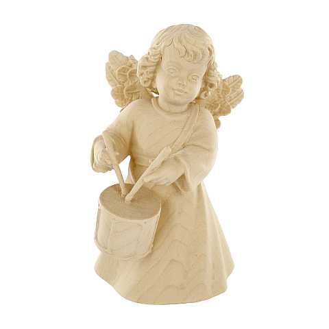 Statuina dell'angioletto con tamburo, linea da 14 cm, in legno naturale, collezione Angeli Sissi - Demetz Deur