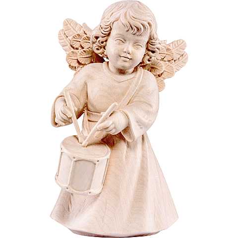 Statuina dell'angioletto con tamburo, linea da 20 cm, in legno naturale, collezione Angeli Sissi - Demetz Deur