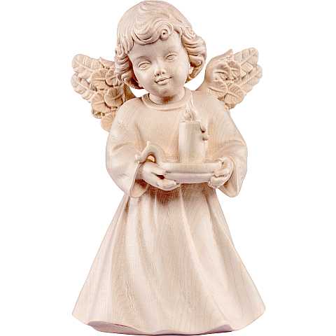 Statua dell'angioletto con candela, linea da 28 cm, in legno naturale, collezione Angeli Sissi - Demetz Deur