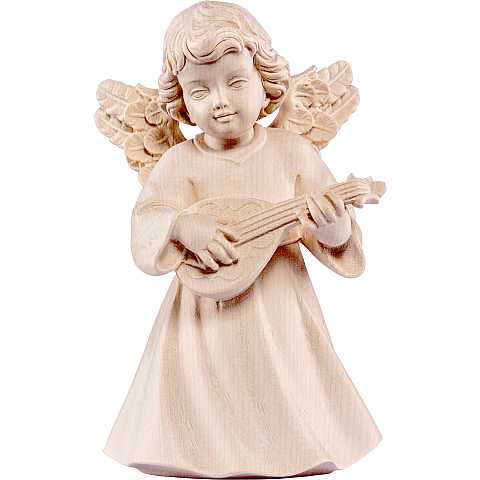 Statuina dell'angioletto con mandolino, linea da 20 cm, in legno naturale, collezione Angeli Sissi - Demetz Deur