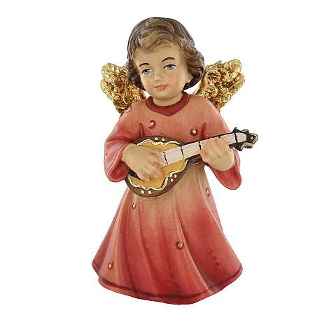 Statuina dell'angioletto con mandolino, linea da 14 cm, in legno dipinto a mano, collezione Angeli Sissi - Demetz Deur