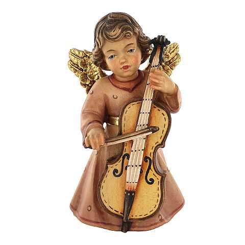 Statuina dell'angioletto con violoncello, linea da 14 cm, in legno dipinto a mano, collezione Angeli Sissi - Demetz Deur