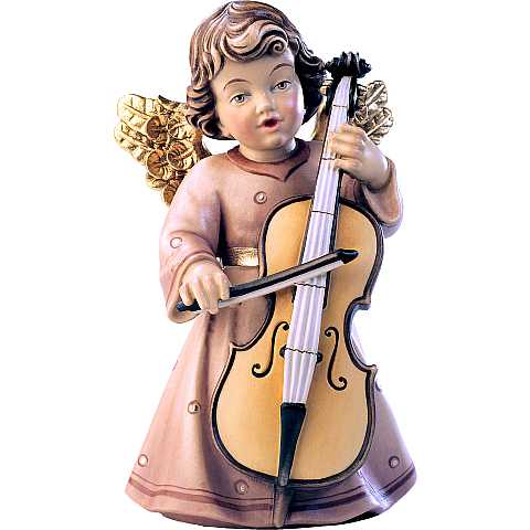 Statuina dell'angioletto con violoncello, linea da 20 cm, in legno dipinto a mano, collezione Angeli Sissi - Demetz Deur