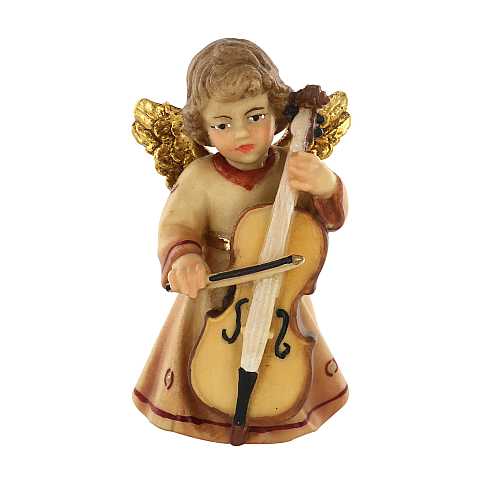 Statuina dell'angioletto con violoncello, linea da 7 cm, in legno dipinto a mano, collezione Angeli Sissi - Demetz Deur
