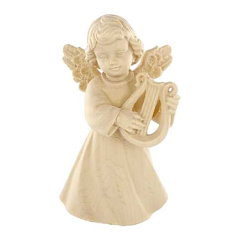 Statuina dell'angioletto con lira, linea da 10 cm, in legno naturale, collezione Angeli Sissi - Demetz Deur