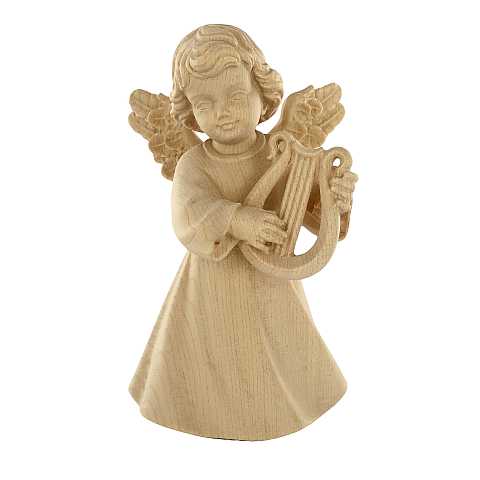 Statuina dell'angioletto con lira, linea da 14 cm, in legno naturale, collezione Angeli Sissi - Demetz Deur