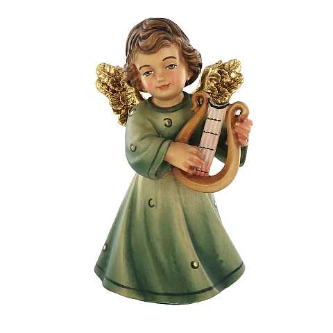 Statuina dell'angioletto con lira, linea da 14 cm, in legno dipinto a mano, collezione Angeli Sissi - Demetz Deur