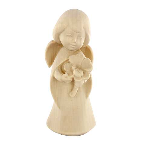 Statuina dell'angioletto con quadrifoglio, linea da 11 cm, in legno naturale, collezione Angeli Sognatori - Demetz Deur