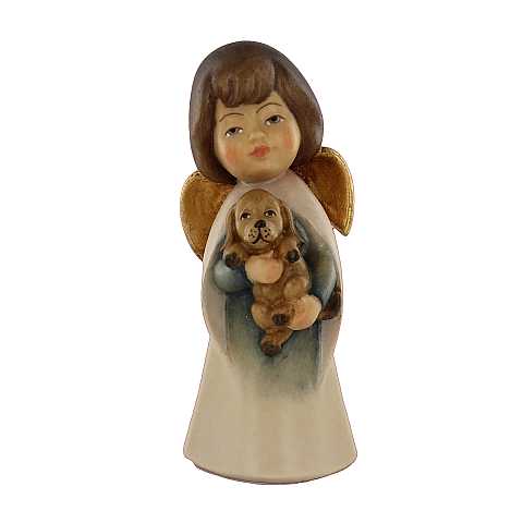 Statuina dell'angioletto con cagnolino, linea da 11 cm, in legno dipinto a mano, collezione Angeli Sognatori - Demetz Deur