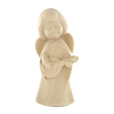 Statuina dell'angioletto con mandolino, linea da 11 cm, in legno naturale, collezione Angeli Sognatori - Demetz Deur