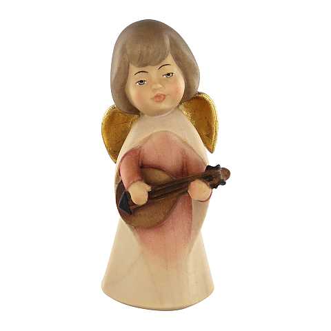 Statuina dell'angioletto con mandolino, linea da 11 cm, in legno dipinto a mano, collezione Angeli Sognatori - Demetz Deur