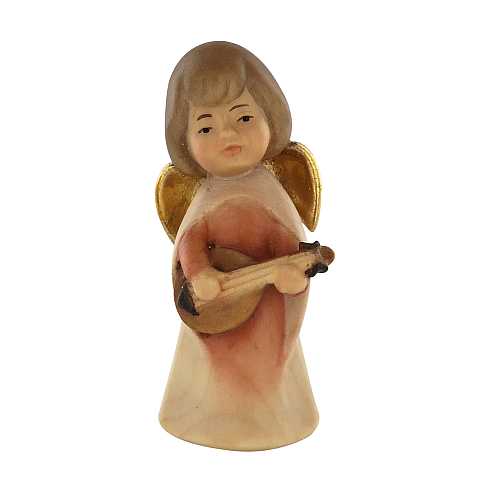 Statuina dell'angioletto con mandolino, linea da 6 cm, in legno dipinto a mano, collezione Angeli Sognatori - Demetz Deur