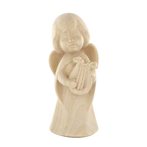 Statuina dell'angioletto con lira, linea da 6 cm, in legno naturale, collezione Angeli Sognatori - Demetz Deur