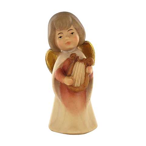 Statuina dell'angioletto con lira, linea da 6 cm, in legno dipinto a mano, collezione Angeli Sognatori - Demetz Deur