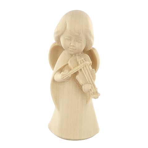 Statuina dell'angioletto con violino, linea da 6 cm, in legno naturale, collezione Angeli Sognatori - Demetz Deur