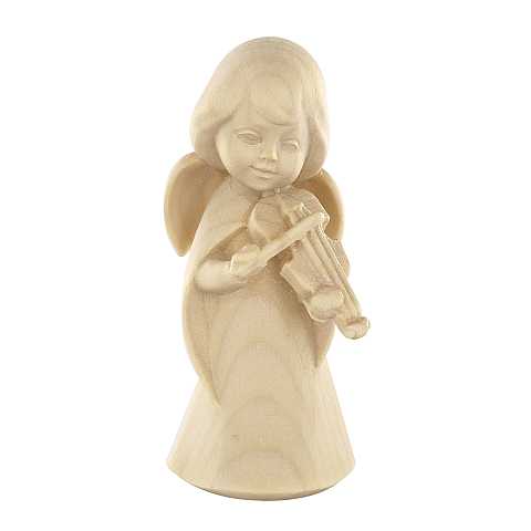 Statuina dell'angioletto con violino, linea da 8 cm, in legno naturale, collezione Angeli Sognatori - Demetz Deur