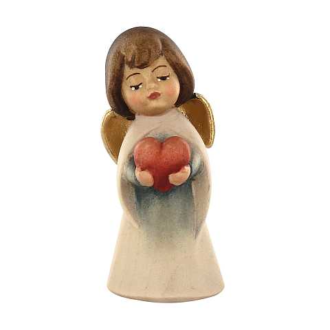 Statuina dell'angioletto con cuore, linea da 6 cm, in legno dipinto a mano, collezione Angeli Sognatori - Demetz Deur